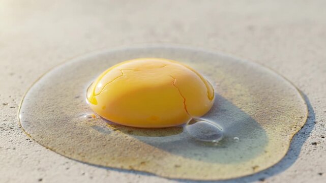 Egg yolk rests on a hot surface as a metaphor for intense heat and the extreme environmental conditions that can alter organic materials.