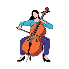 Female cellist seated and playing a cello with bow. © Rum