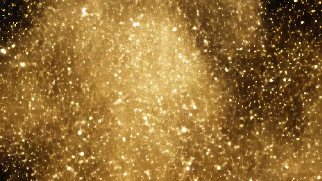 Golden glitter particles exploding slowly in luxury cinematic style, sparkling reflections and elegant movement