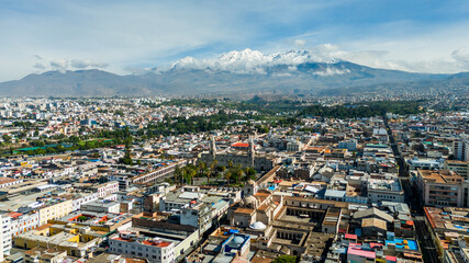 Panoramic aerial view of the city of Arequipa and the Chachani volcano © JuanLuis