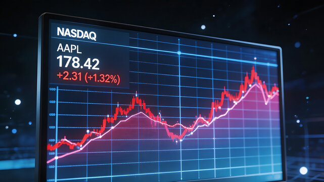 Stock market graph on computer screen perfect for executive summaries and corporate branding