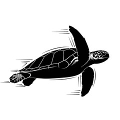 Silhouette of a sea turtle swimming fast with motion blur lines. © ning