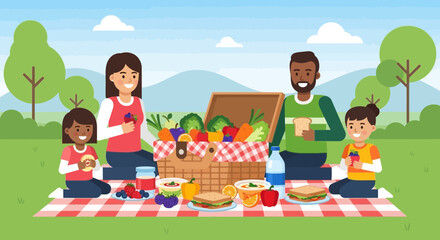 Fototapeta premium Happy Family Enjoying a Summer Picnic in the Park