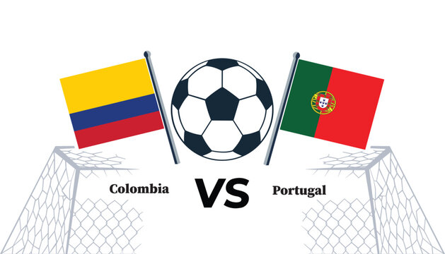 Colombia versus portugal soccer match illustration with flags and ball