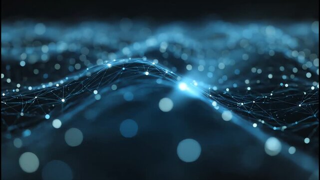 Abstract digital network with glowing blue nodes and connections on dark background