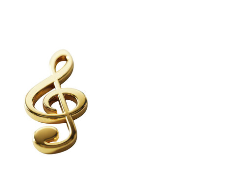Golden treble clef music symbol isolated on transparent background