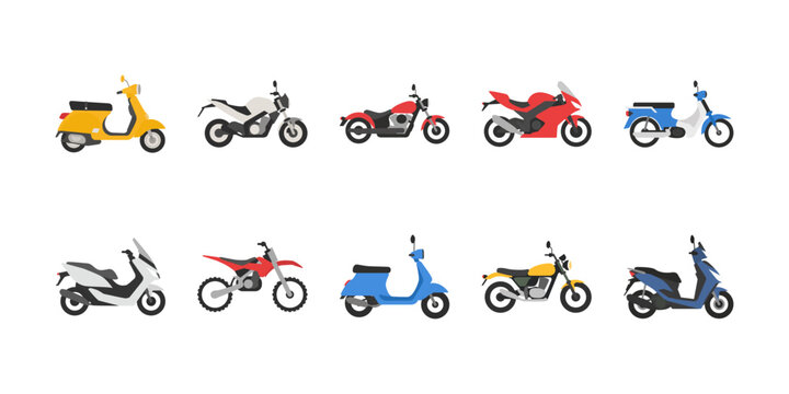 Set of Various Motorcycles and Scooters