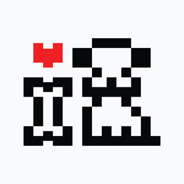 Little dog love bone in pixel art