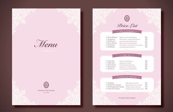 Luxury Nail Salon Menu Template - Elegant Pink & White Lace Design
