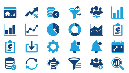 Fototapeta premium Business Data Visualization Glyph Icon Set for Analytics Dashboard UI