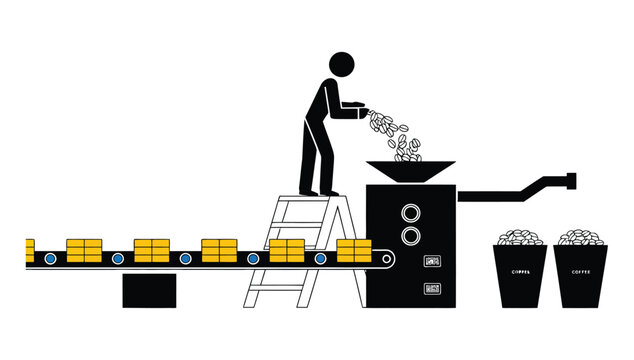 Person loading raw data into machine vector illustration representing data mining processing analytics and information transformation concept