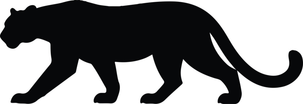 Sleek Panther Silhouette: A stylized black silhouette of a powerful panther in motion, exuding stealth and predatory grace against a clean backdrop.