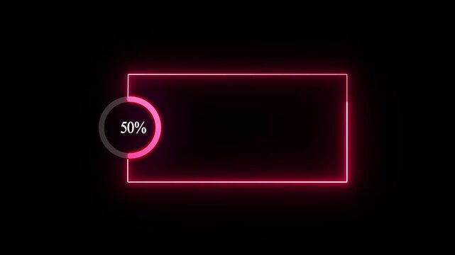 Complete 100 percent loading represented by a white neon circular progress bar with a purple line on a black background.