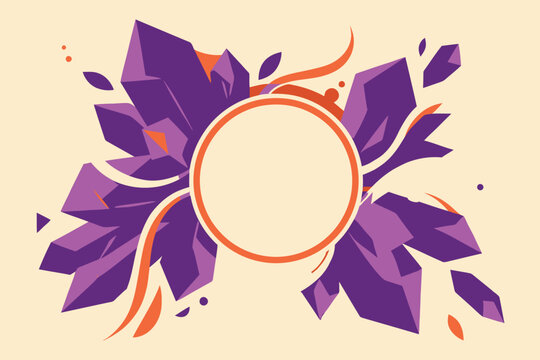 Abstract crystal formation with orange circular frame modern graphic design