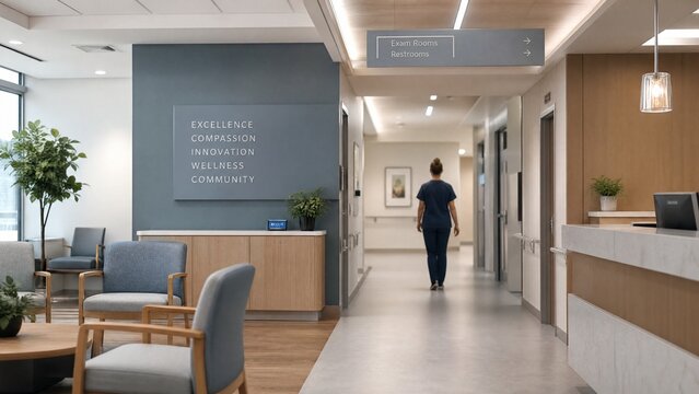Modern medical facility interior with clean clinical setting and professional ambient lighting.