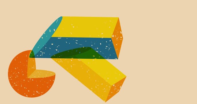Colorful geometric shapes animation. Object in trendy riso graph design. Geometry elements abstract risograph texture style video.