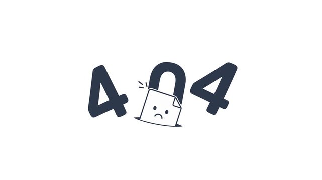 404 Error Page Animation with Sad Document Icon for Website Not Found and Web Connection Concepts