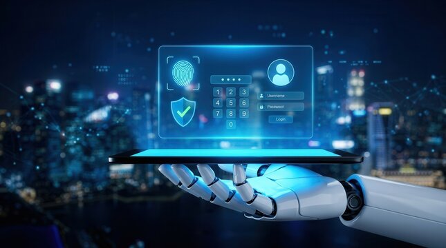 Secure user login interface using AI biometrics and PIN code multi factor authentication.