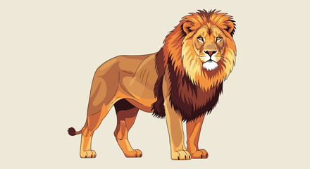 Majestic Lion Standing Proudly with Full Mane - Vector Illustration © Djiwa