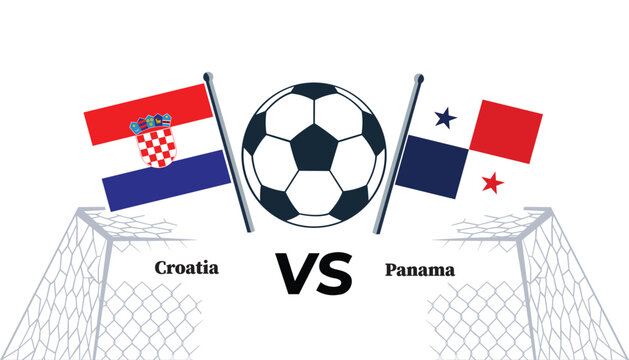Croatia versus panama soccer match illustration with flags and goals