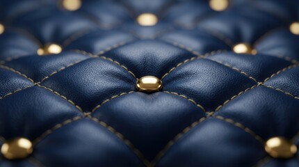 Obraz premium Luxurious navy blue leather texture featuring diamond pattern and elegant gold buttons.