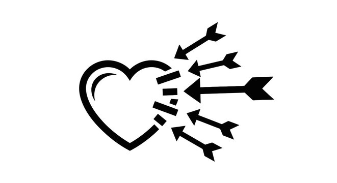 Heart pierced by multiple sharp arrows.