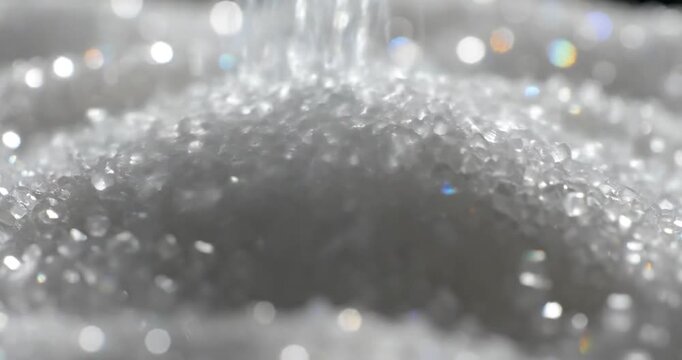 White sugar crystals pouring into a heap close-up macro texture