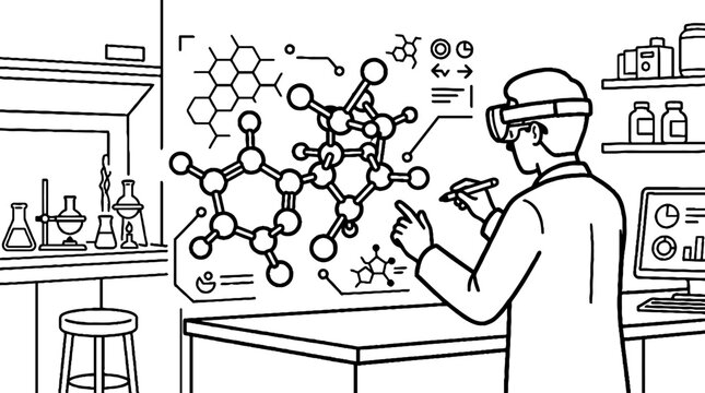 Scientist using virtual reality for molecular research in lab