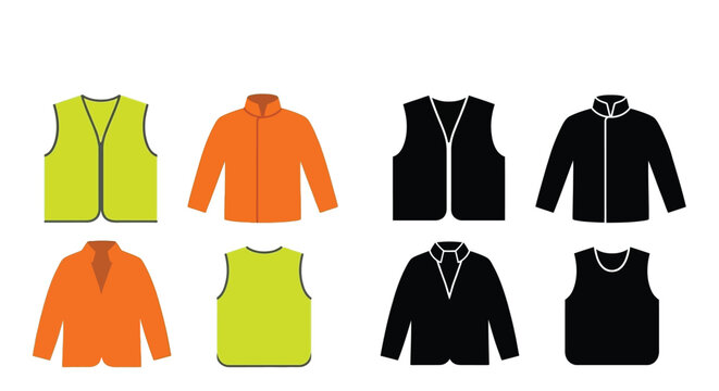 safety vests colorful and black silhouettes on white background