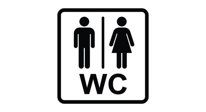 restroom sign with male and female figures black on white