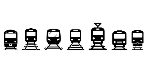 Minimalist black train icon front view locomotive silhouette © Kuldi