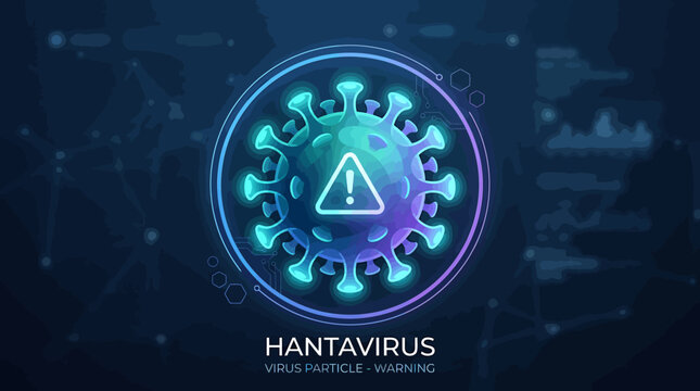 Hantavirus Warning Icon, Illustrating a Microscopic Virus Particle With an Exclamation Mark Alert, Symbolizing Health Risk and Biological Threat