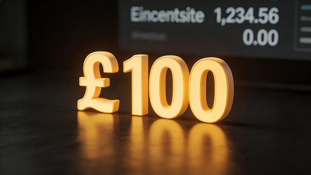 Golden pound sign and number on table emphasizing financial stability and investment growth