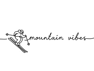 Obraz premium Minimalist line art of skier with mountain vibes text