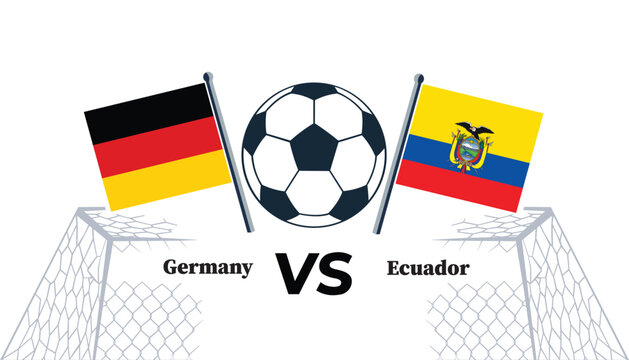 Germany versus ecuador soccer match illustration with flags and ball