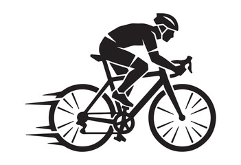 Naklejka premium Minimal cyclist icon, Rider on bicycle silhouette, Cyclist silhouette vector.