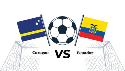 Curaao versus ecuador soccer match illustration with flags and ball © MdWahidurRahman