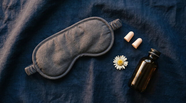 Promoting healthy sleep with eye mask, earplugs, and chamomile essential oil