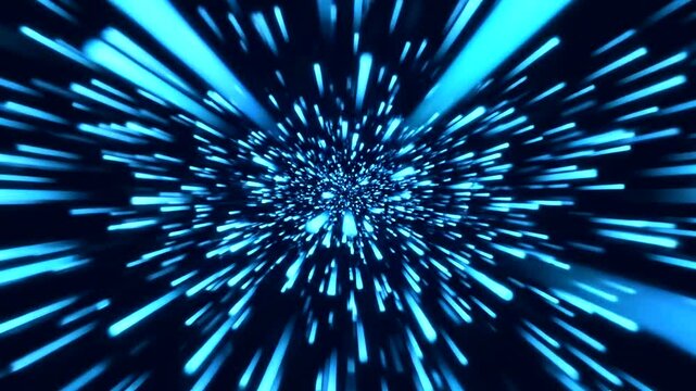Abstract Hyperspace Jump Through Blue Starfield Tunnel in Deep Space.