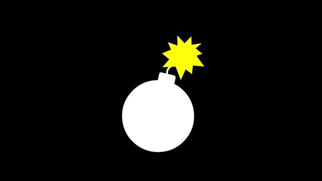 Explosive Bomb Warning Animation on Black Background Cartoon Hazard Icon