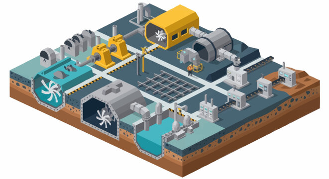 Cross section of a modern industrial water treatment plant facility.