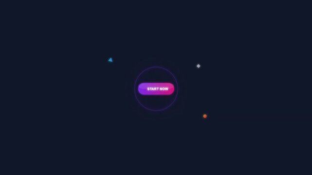 Start Now Neon button animation, purple pink gradient, glowing interface, futuristic UI, web design element