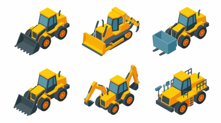 Set of Yellow Construction Vehicles Isometric Icons. © Ardhan