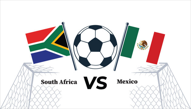 South africa versus mexico soccer match illustration with flags and ball