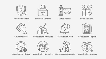 Fototapeta premium Set of thin line business and finance monetization icons.