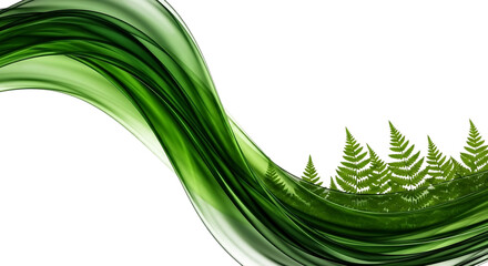 Green fern and flowing wave design on transparent background © shahpng