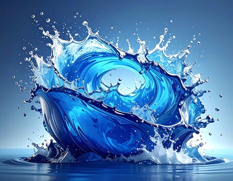 Splashing blue water wave motion.