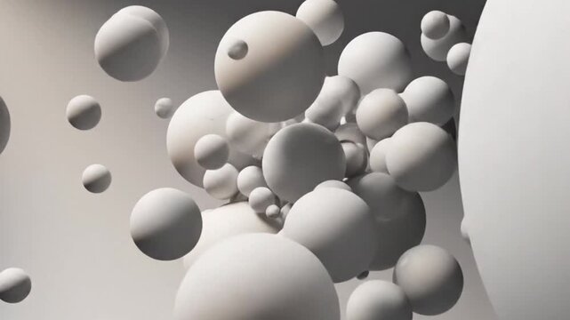 Abstract 3d composition of white spheres of different sizes