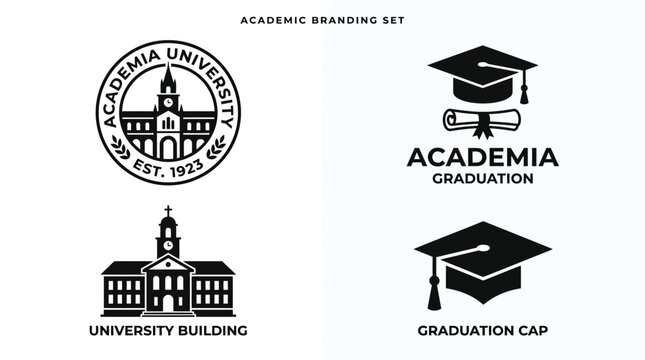 Graduation Cap and University Logos.