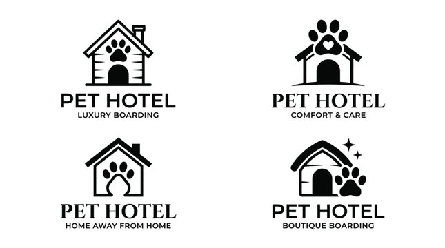 Pet Hotel Logos with Dog Houses.